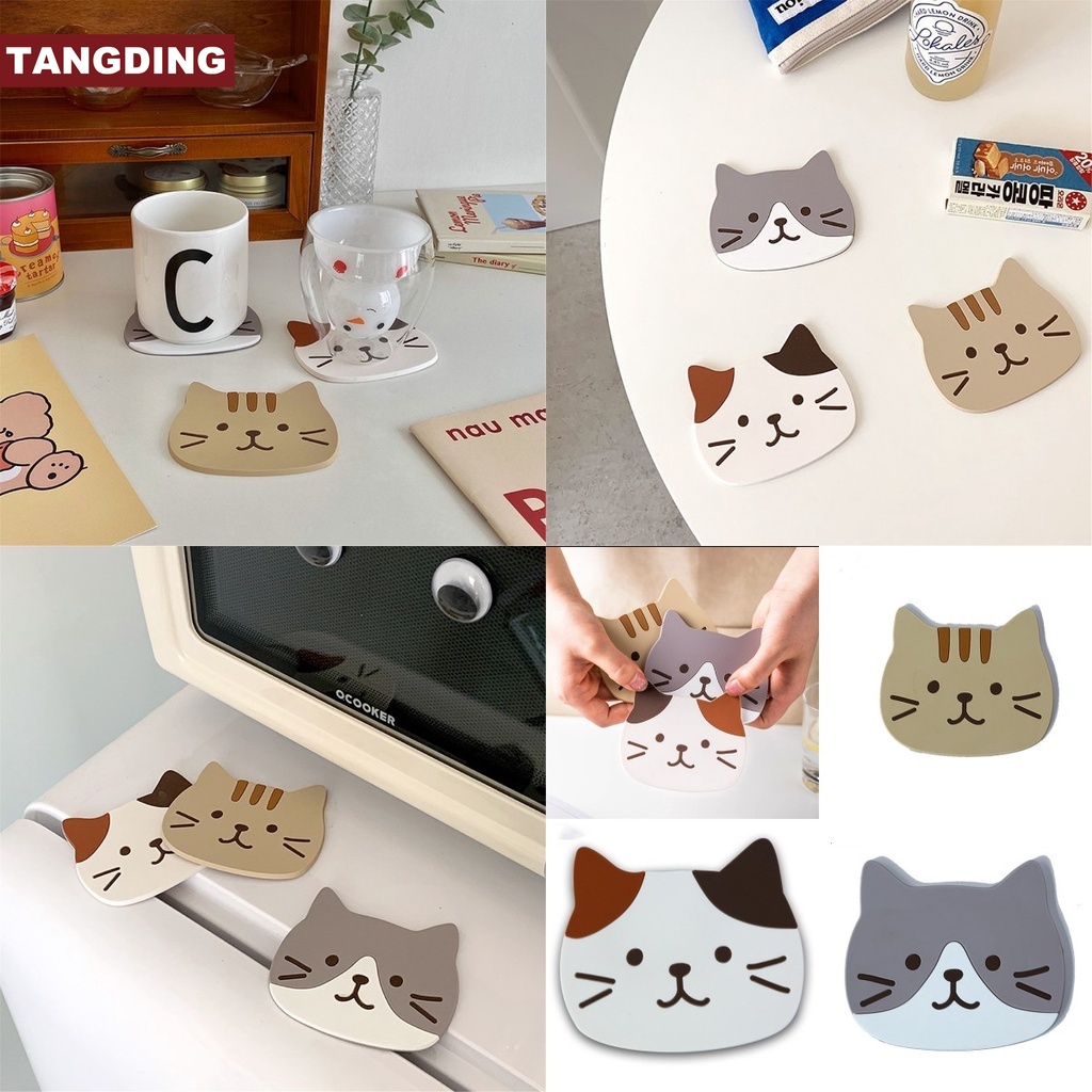 【COD Tangding】Silicone Cat PVC Insulation Non-slip Thick Cup Mat Table ware Mat Placemats Coasters