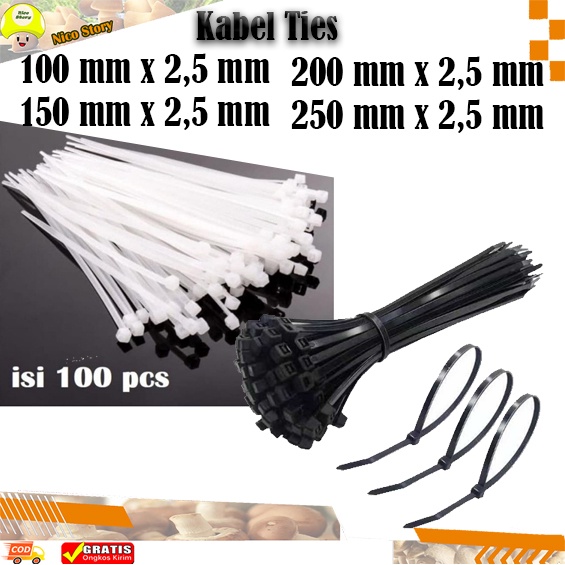 (NCS) COD KABEL TIES PUTIH 100 , 150 , 200 , 250 X 2.5 MM ISI 100 PCS NILON CABLE TIE TIS NYLON 2,5