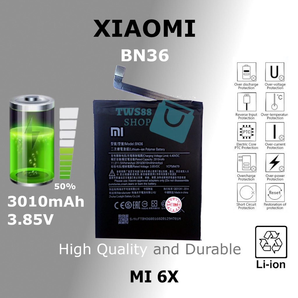 (TWS) Baterai Batre Battery Original Xiaomi Redmi Mi 6X/ MiA2/BN36