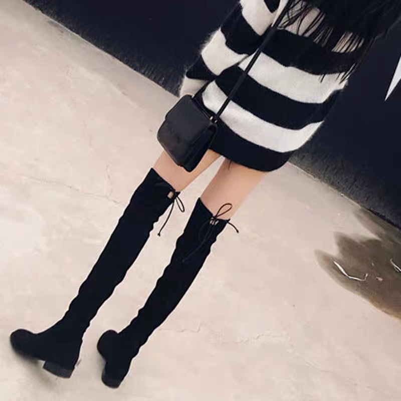 Womens Over the Knee Toe Thigh High Wedge Heels Boots-sepatu boots flat panjang