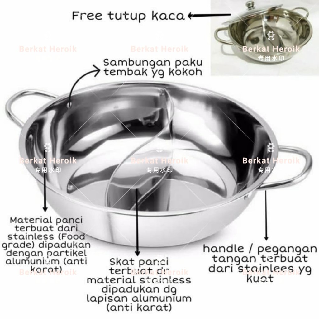 Panci Shabu Mala Soup Sekat 2 Steamboat 28cm 30cm 32cm DENGAN TUTUP