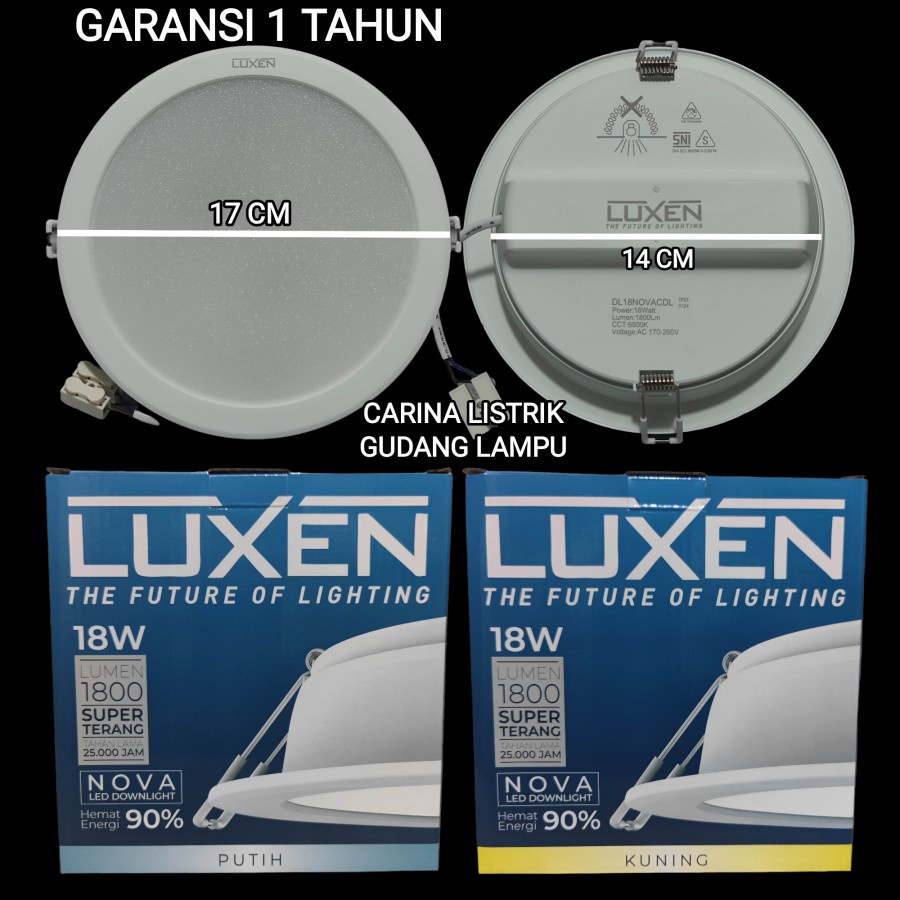 LUXEN NOVA PANEL LED 18W IB BULAT SNI GARANSI 1 TAHUN - KUNING WW 3000K