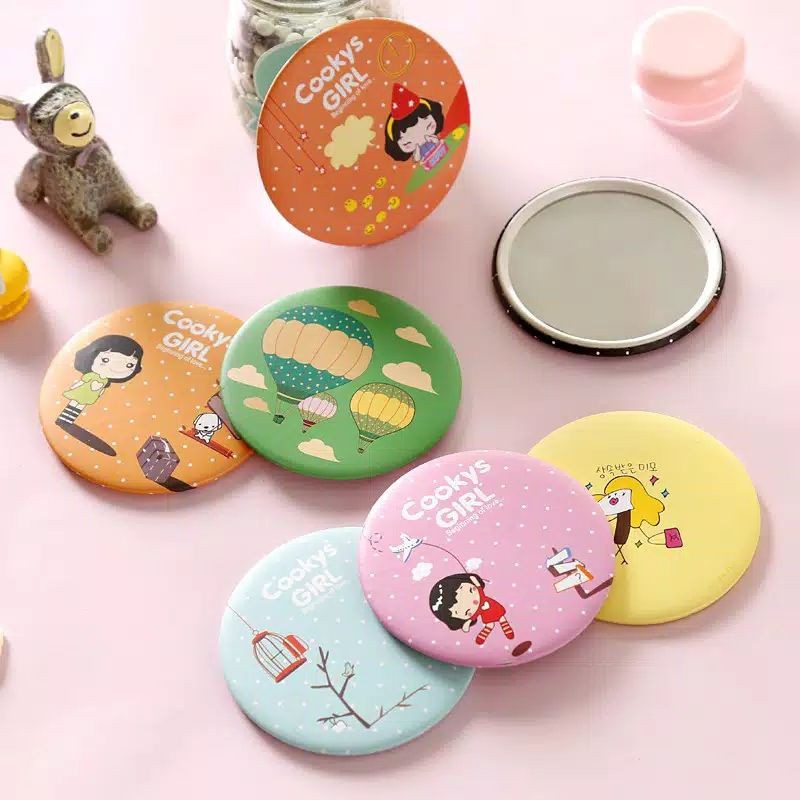 Cermin Mini Kaca Make Up Rias Cosmetic Portable Kecil Motif Lucu