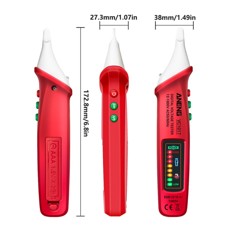 Btsg ANENG- VC1017 AC Voltage Detector Tester Meter 12V-1000v Non-Kontak