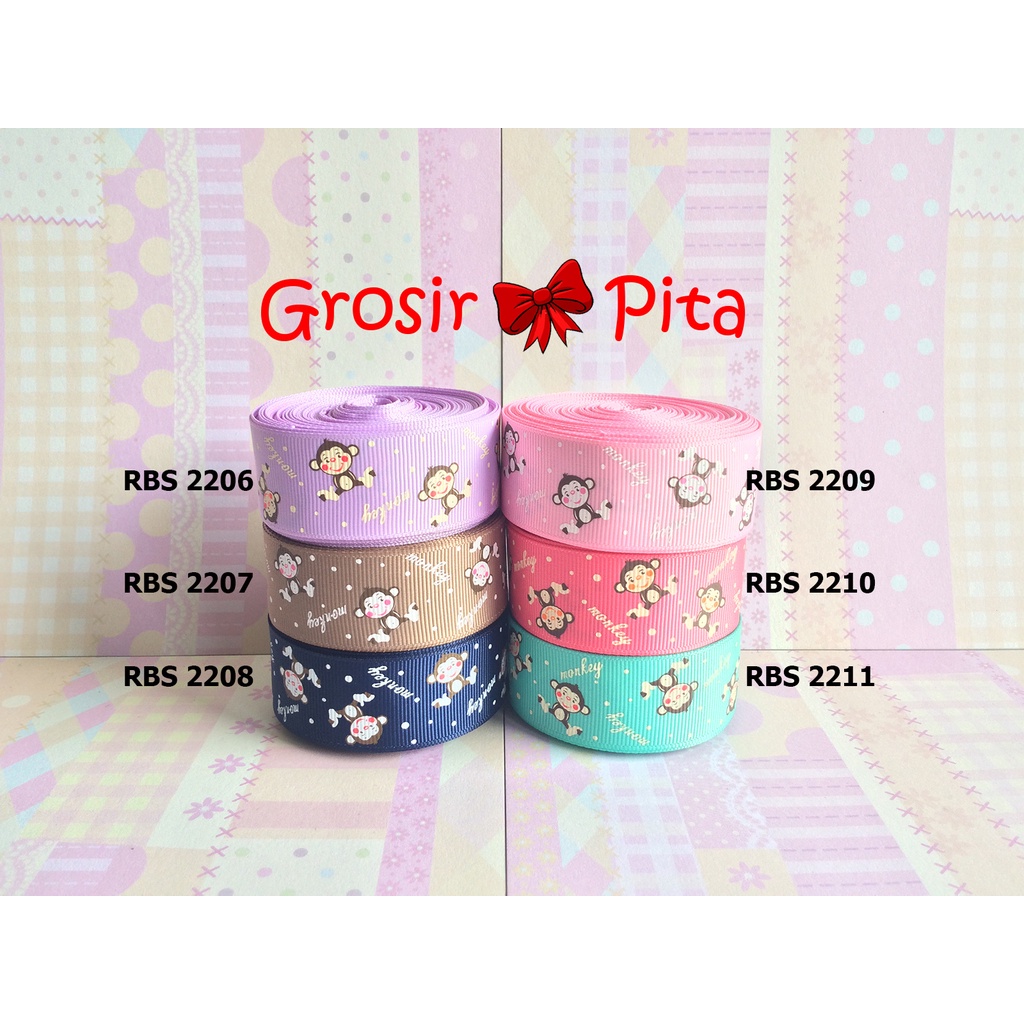 

(25 yard) Pita Grosgrain Motif Monkey RBS 2206,2207,2208,2209,2210,2211 | Toko Bahan Craft | Grosir Pita