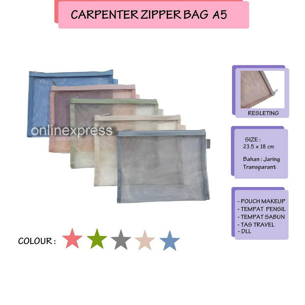 

Zipper Bag A5 / Tempat Pensil / Tas Jaring Resleting / Pouch Travel A5