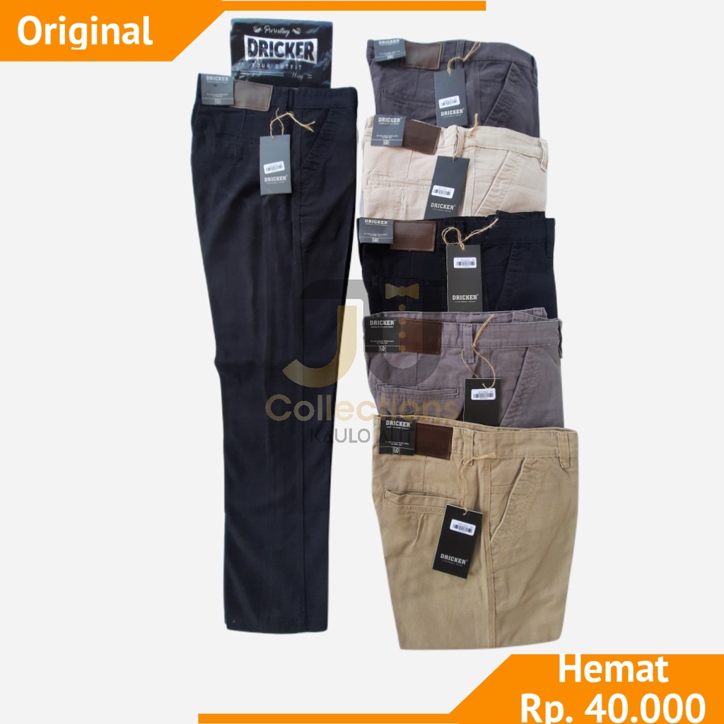 Celana Panjang Pria Chino Katun Twill Premium Original Driker Hitam Krem Abu Size 28 Sampai 38