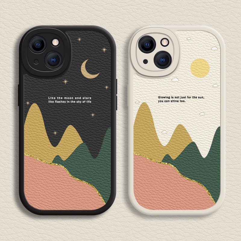 Casing Soft Case Motif Matahari + Bulan Untuk iPhone 6 / 7 / 8 + / X / XR / Xs Max 13 / 11 Pro Max