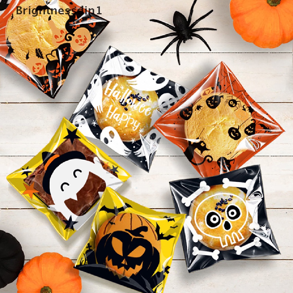 100 Pcs Kantong Plastik Kemasan Permen / Kue Kering / Biskuit / Snack Motif Halloween 1 In 1