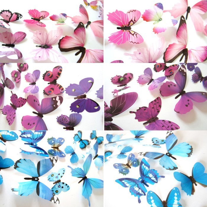 3D Butterfly Wall Sticker - Stiker Dinding Kupu-kupu Warna Soft 12pcs