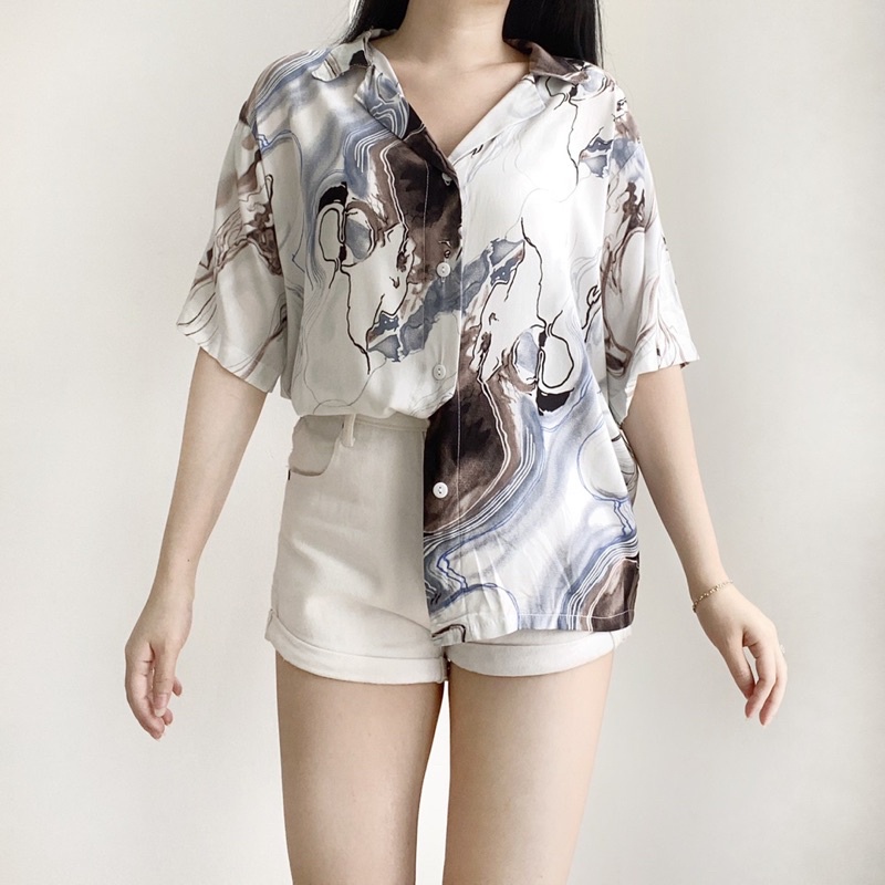 alter.cloth - RETTA SERIES | Kemeja Wanita Lengan Panjang Lengan Pendek Crop Vintage Abstak Kemeja Korea Katun Rayon Cotton Fashion Korea Gaya Korean Style