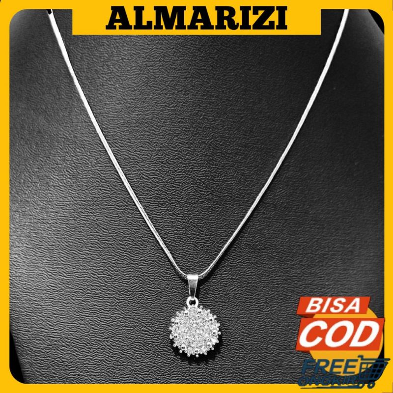 COD - Kalung liontin Titanium Wanita Terbaru - Anti Karat Kuat Dan Tahan Lama - Liontin Bulat Permata Silver