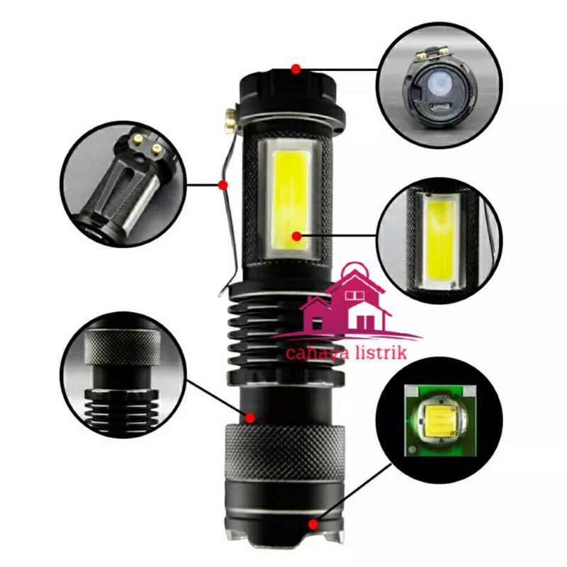 Senter Mini XPE COB Led Zoom Super Terang Swat Police Light Recharge