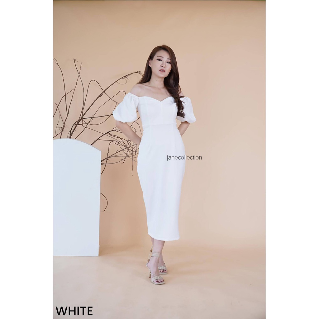 JANE COLLECTION || Maxi Bodycon Dress Pesta Lengan Balon Sweetheart Neck Sabrina Body Con Party Prime Scuba Hitam Maroon Putih Hijau Emerald Dress Bettsy