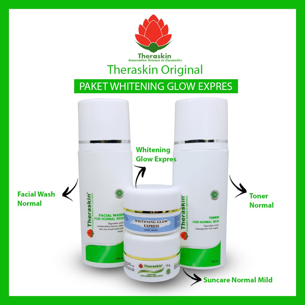 PAKET THERASKIN WHITENING GLOW EXPRESS / MEMUTIHKAN WAJAH / WAJAH GLOWING / PAKET MURAH THERASKIN