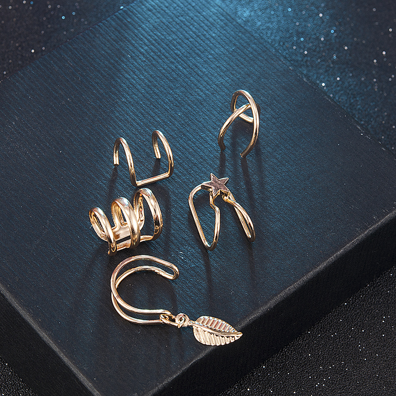 [ Ready Stock ] 5pcs/set Ear Cuffs Gold Leaf Non-piercing Ear Clip / Fake Cartilage Earrings/ Punk Rock Ear Earrings  No Piercing-Clip /  Gold Leaf Ear Cuff Clip