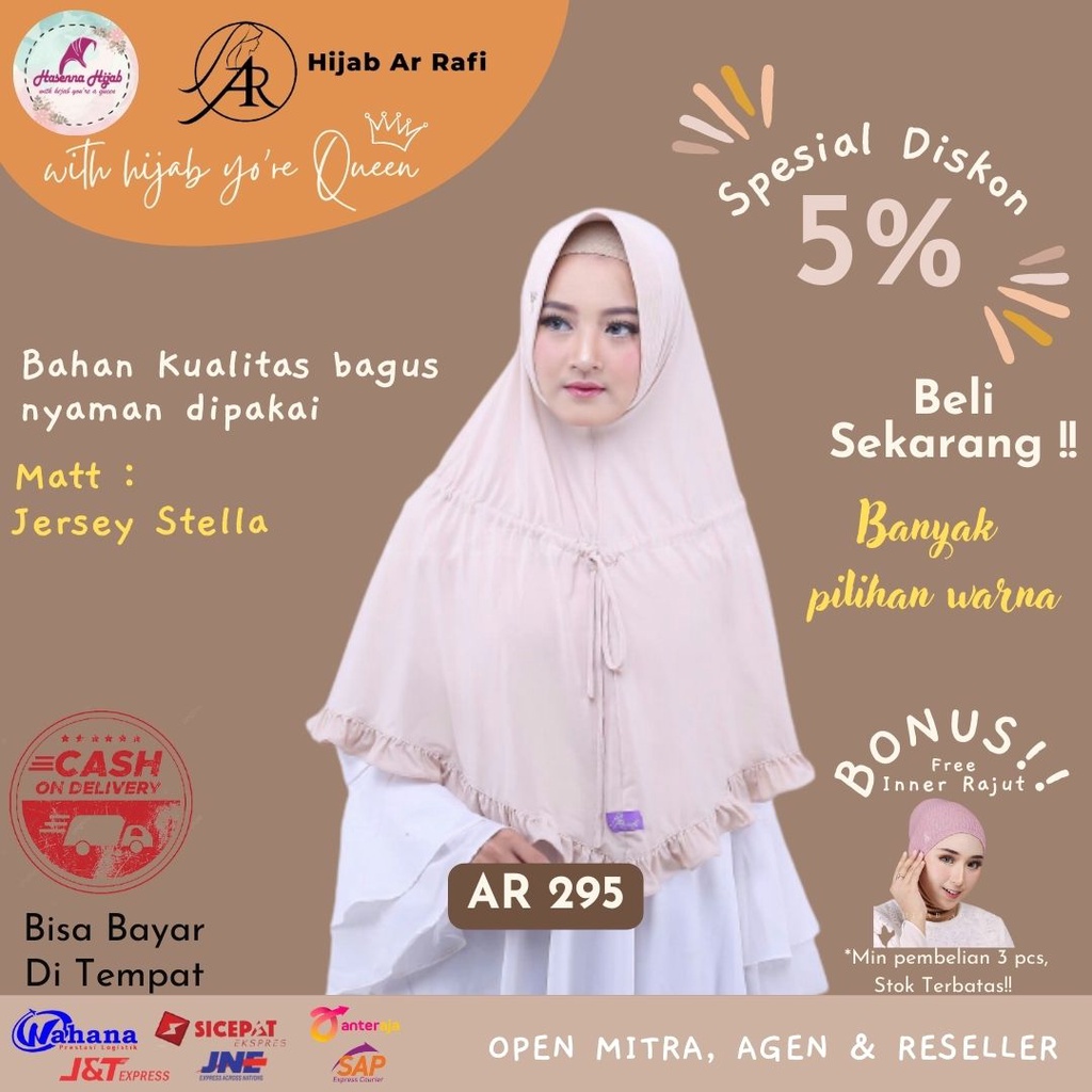 Kerudung Arrafi Hijab Terbaru AR 295 Jumbo Polos Serut Rempel Tali Depan Galeri Arrafi Hijab
