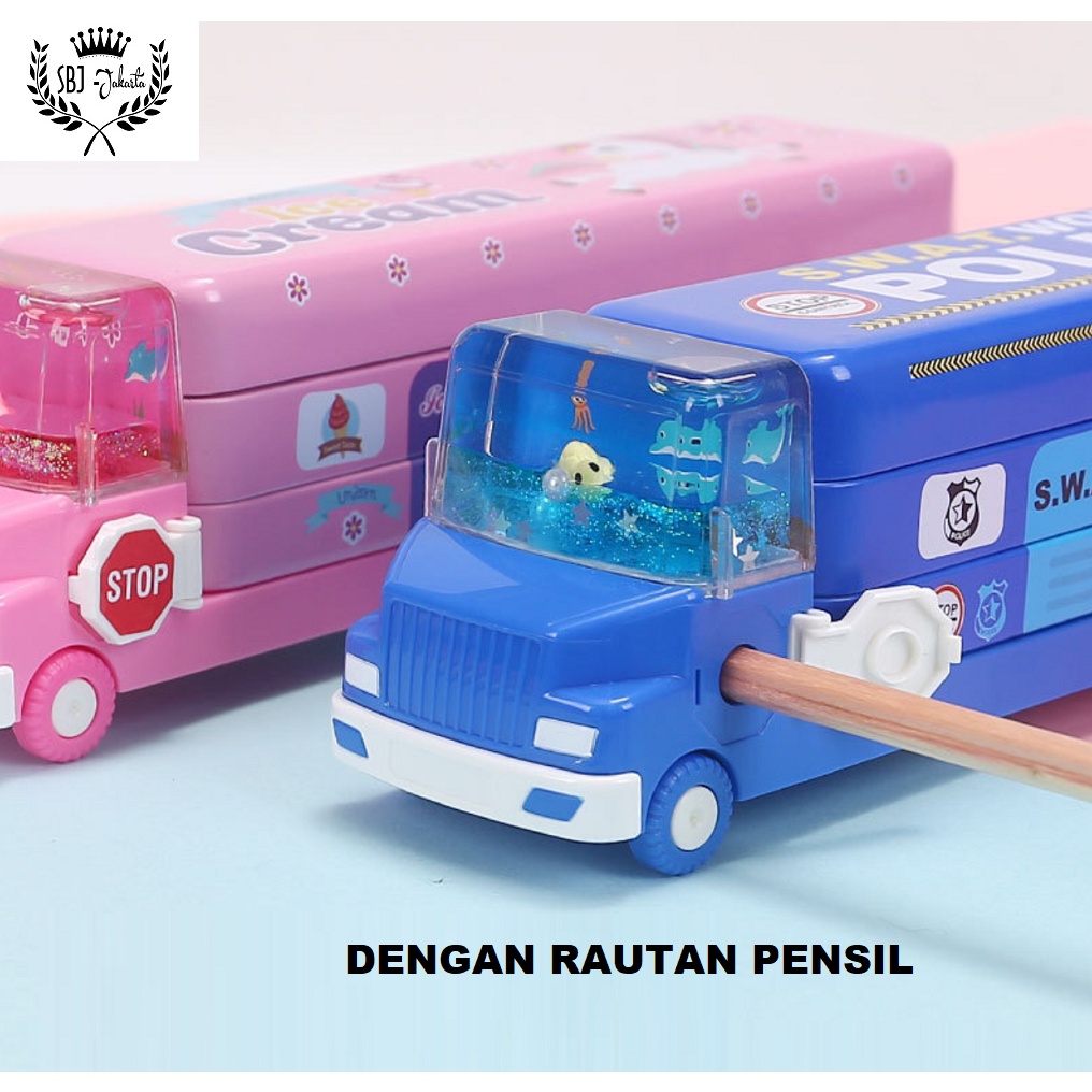 Tempat pensil Kotak pensil Bus Double Decker Metal Series unik lucu