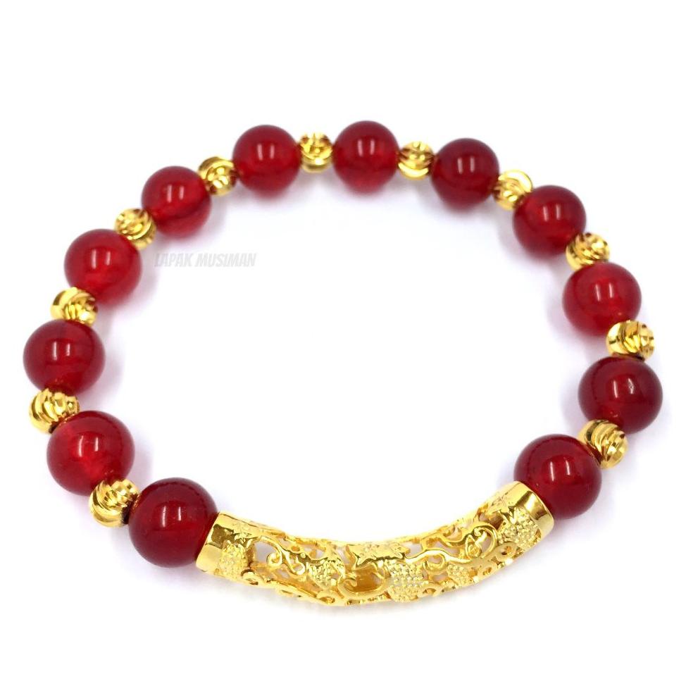 [Bayar Di Tempat] Gelang Batu Giok Merah Kombinasi Emas Super Ekslusif