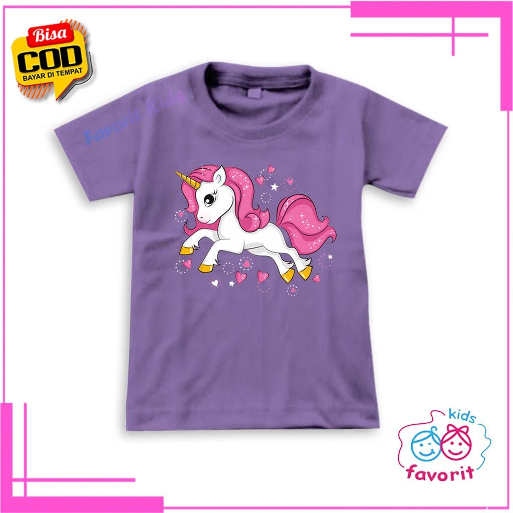 Favorit kids Kaos harian anak perempuan lengan pendek Motif kuda pony ungu