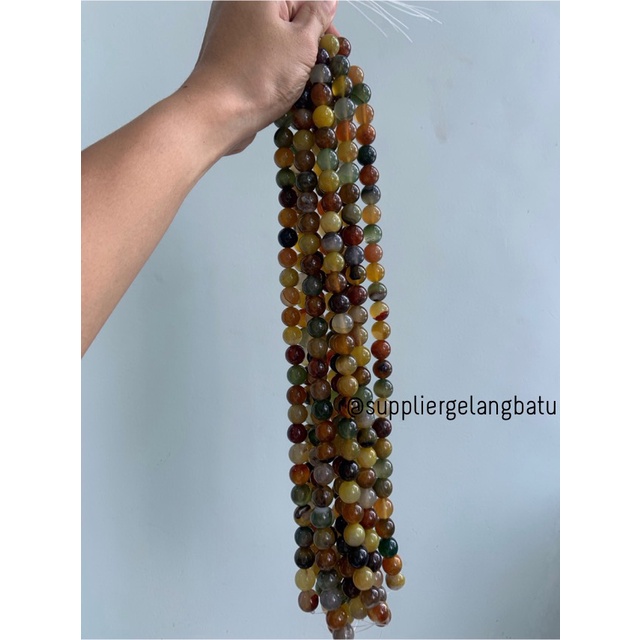 bahan manau madu 14mm kuning cokelat hijau natural renceng batu alam