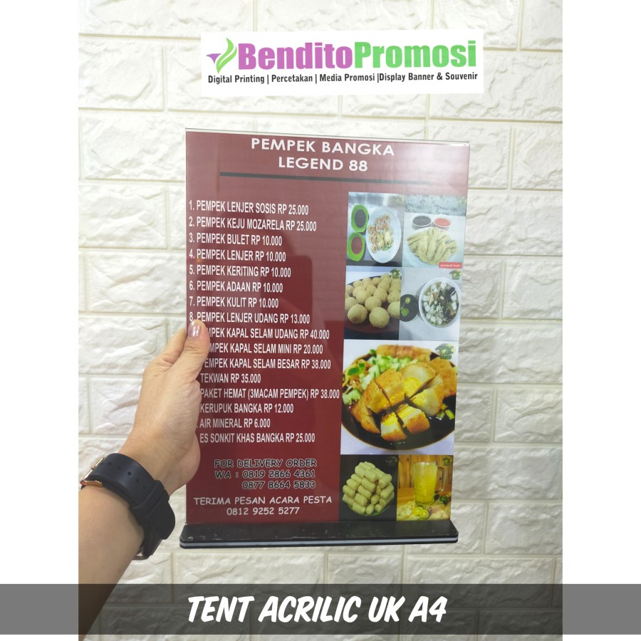 

Standing Brosur Akrilik, Tempat Brosur Acrilic, Tent Card, Tempat Menu Akrilik Ukuran A4 A5 A6