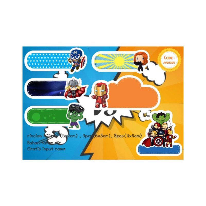 

STICKER LABEL NAMA CUSTOM character AVENGERS