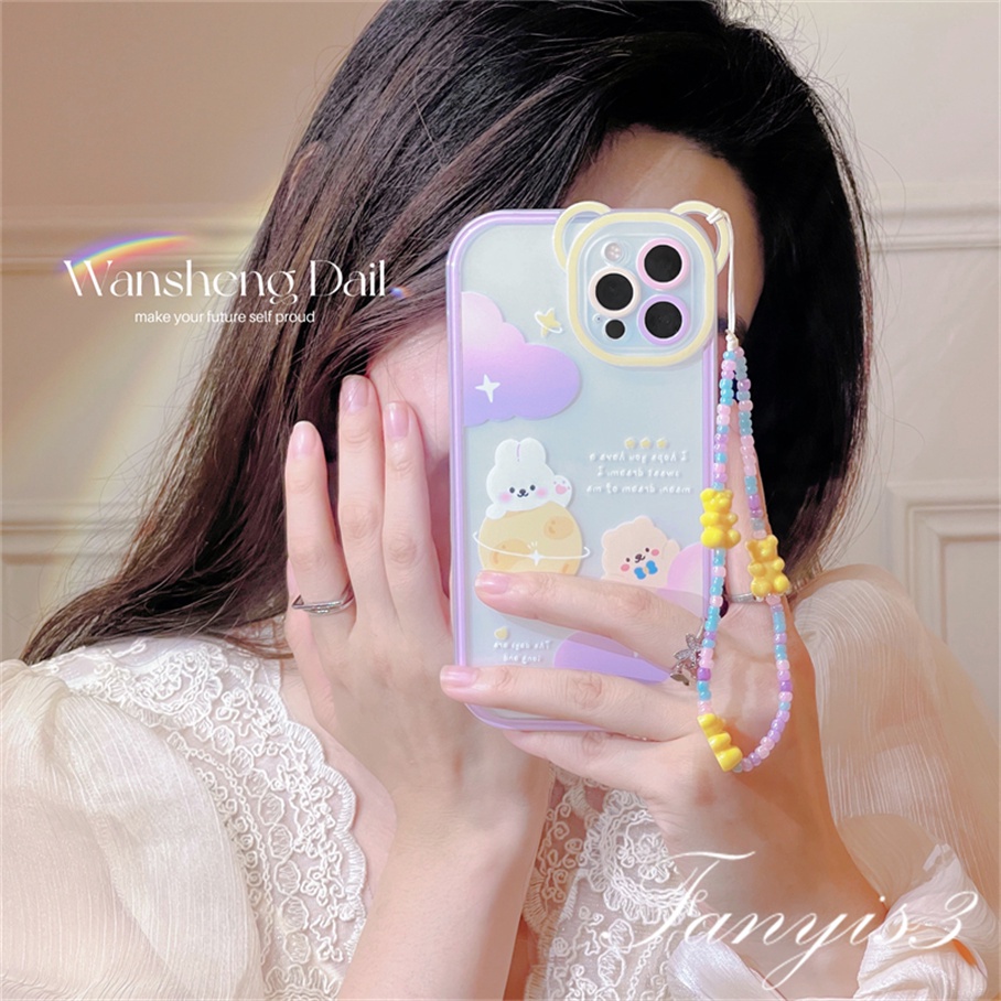 Compatible For iPhone 14 13 12 11 Pro Max X XR Xs Max 8 7 6 6s Plus SE 2020 Soft Case Pelindung Desain Planet Kelinci Fantasi Untuk