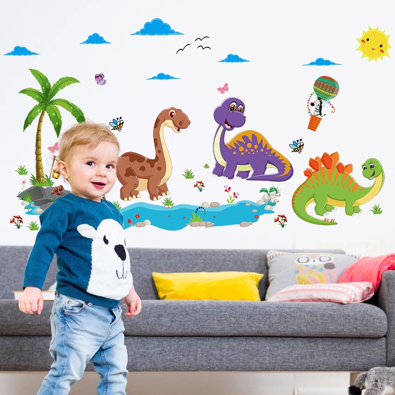 RELIZA WALLSTICKER DINOSAURUS ANAK KIDS PANTAI POHON KELAPA HOME DECOR HIASAN DINDING