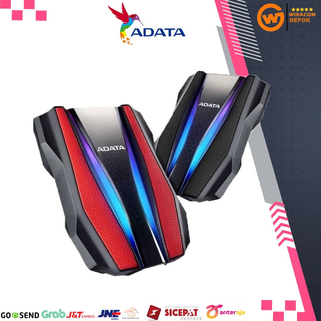 Adata HD770G 2TB - RGB External HDD / Harddisk - Black / Red