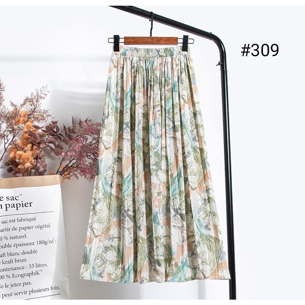 Rok Panjang Plisket Prisket Pastel/ Rok Import / Maxi Skirt Motif Vintage