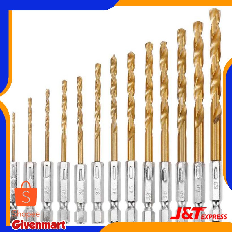 Mata Bor Power Drill Steel Titanium Hex Shank 13 PCS