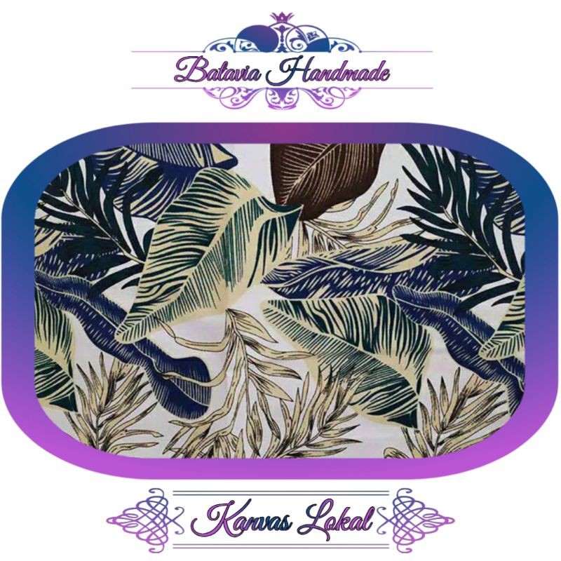 Kain kanvas lokal motif daun navy