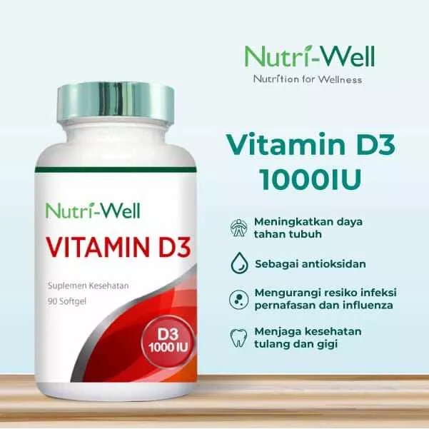 ORIGINAL Nutriwell Vitamin D3 1000 IU 90s BPOM / Nutri-Well Vitamin Imunitas Tulang / LEDI MART