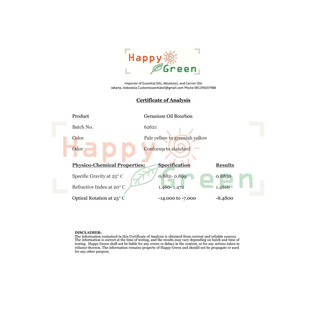 Happy Green Geranium Bourbon Essential oil - Minyak Bourbon