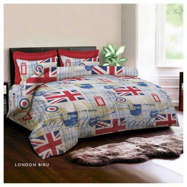 KING RABBIT Sprei Set 120 x 200 x 40 cm - London Biru -