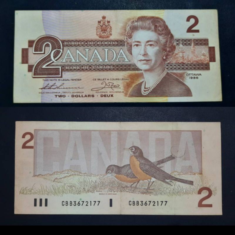 UANG CANADA 2 DOLLAR 1986 VF ORIGINAL QUEEN ELIZABETH II