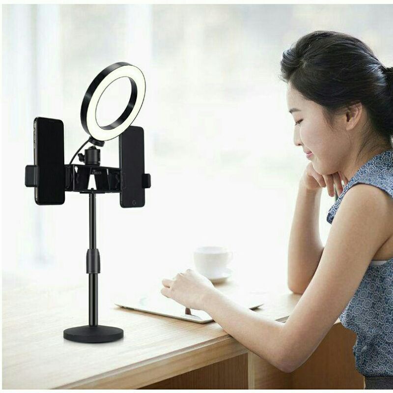 Lampu Tik Tok  ,  Selfie  , Stand Flexible Ring Light 49CM Stand Holder , Lampu Make Up MUA , Vlog Lampu , LED 6 In