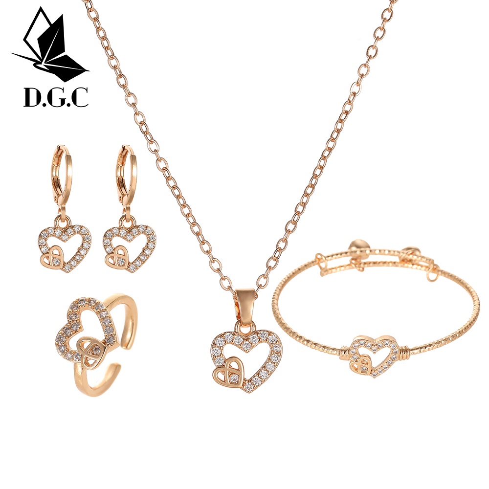 ♥D.G.C✨Titanium Set Perhiasan Anak Perempuan Satu Set Kalung Gelang Anting Korea Cincin Murah D477