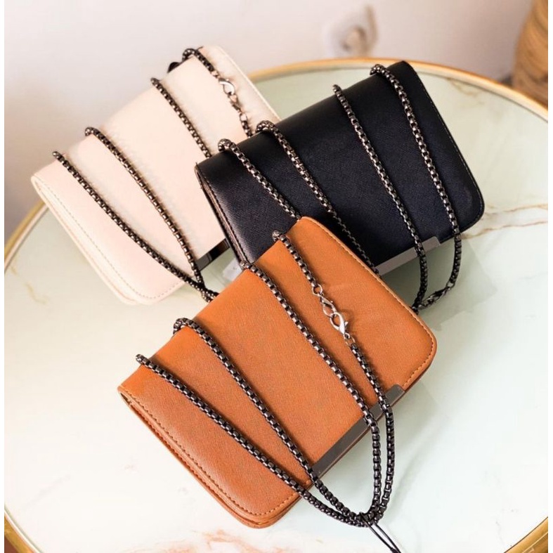 ⭐⭐⭐⭐⭐ Tas Selempang Wanita Premium tali Rantai Hitam / SLINGBAG Quilted TALI RANTAI IMPORT - Selina Sling Bag