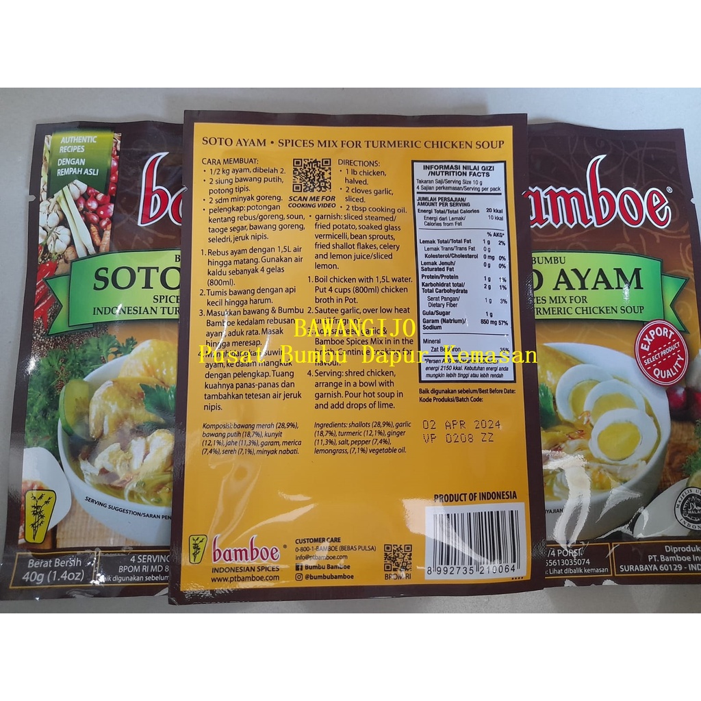 

Bamboe Bumbu Instant SOTO AYAM 40gr Export Quality