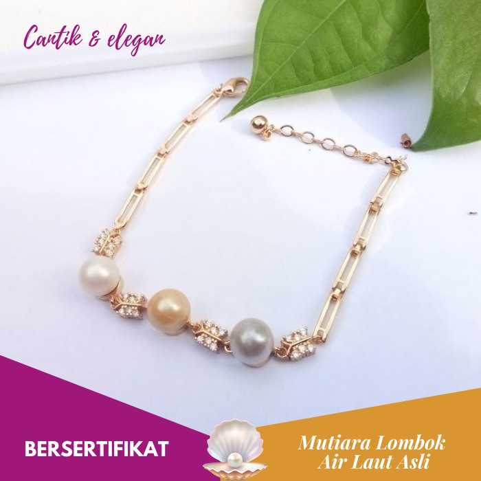 GELANG MUTIARA LOMBOK ASLI AIR LAUT GRADE A BERSERTIFIKAT / PERHIASAN MUTIARA ASLI LOMBOK - GLMLS010