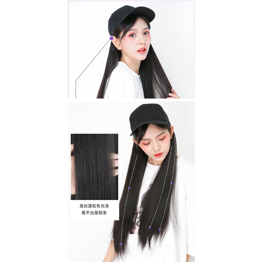 HTQ premium wig topi baseball tebal matte HQ half wig hat rambut palsu hair extension lurus wavy