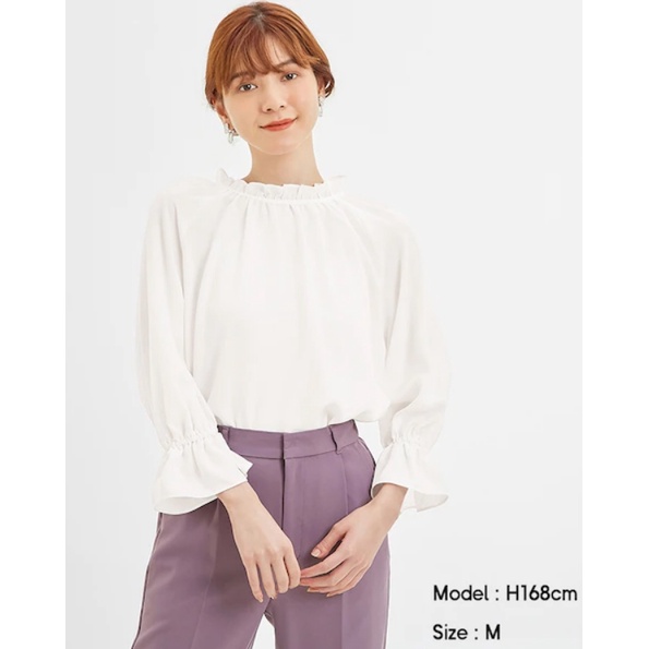 BLOUSE WANITA UNIQLO GU TIENECK BLOUSE-2WAY WHITE