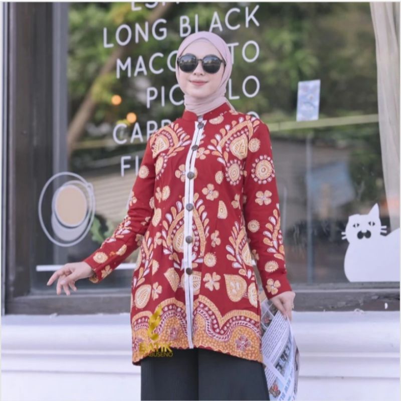 TUNIK BATIK WANITA MOTIF MELODY ASLI BATIK PRABUSENO ATASAN BATIK WANITA KANCING DEPAN BATIK TULIS M