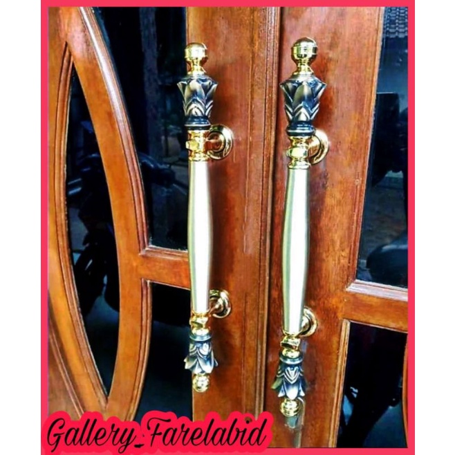 Handle Pintu Rumah Kuningan 46 Cm Gagang Pintu Rumah Antik Pegangan Pintu Kupu Tarung Tarikan Pintu Rumah Minimalis Kuno Ukir