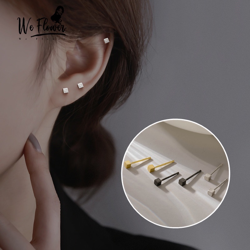 We Flower Unisex s925 Silver Small Cube Stud Earrings for Women Men Fashion Ear Jewelry