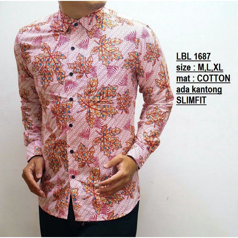 LBL 1687 PINK LUIGI BATIK PRIA SLIMFIT LENGAN PANJANG