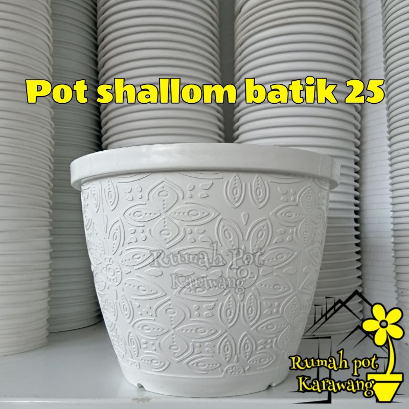 pot plastik motif batik 25cm putih pot bunga shallom