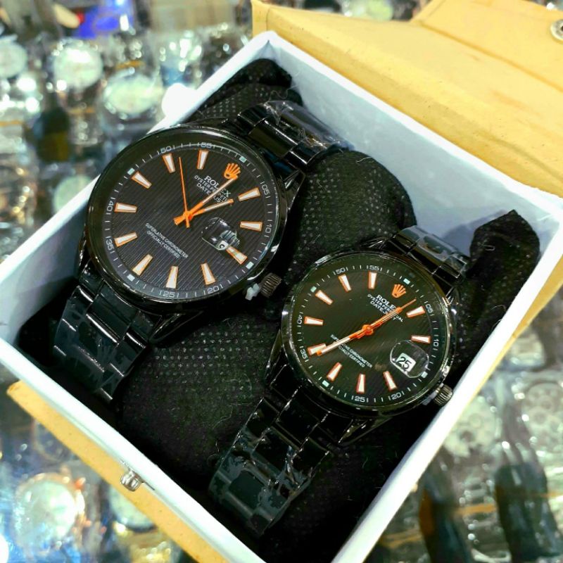 Jam Tangan Couple Rantai Free Box Ready Stok || Stainlees Steel Tanggl Aktif | Sesuai DI Vidio | Jam Tangan Pria Wanita COD